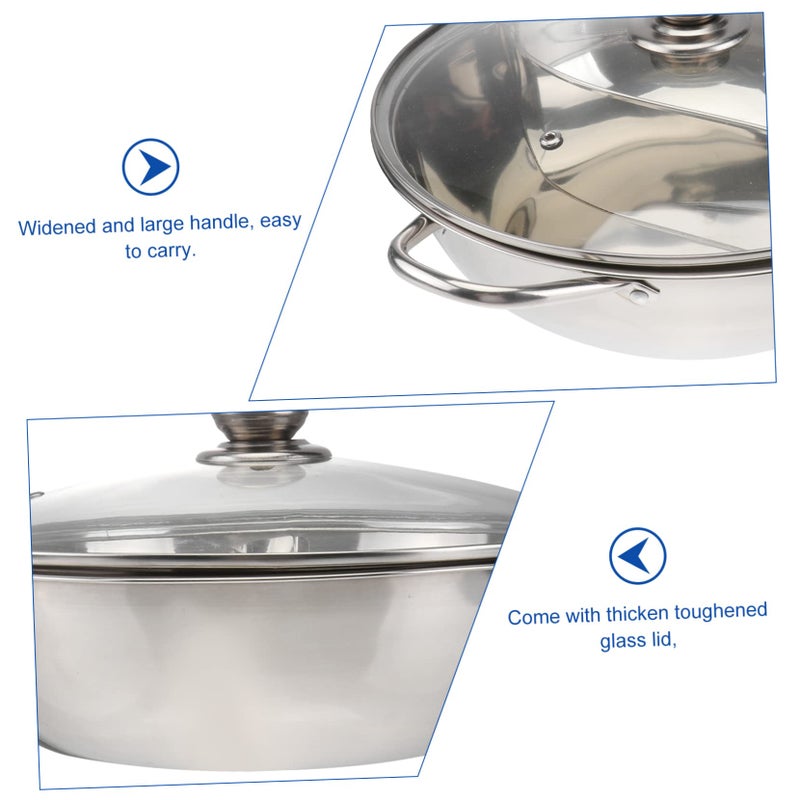 Multifunctional Dual Flavor Hot Pot Divider Lid Induction Cookware Stainless Steel Silver 32X32X9CM - Image 3