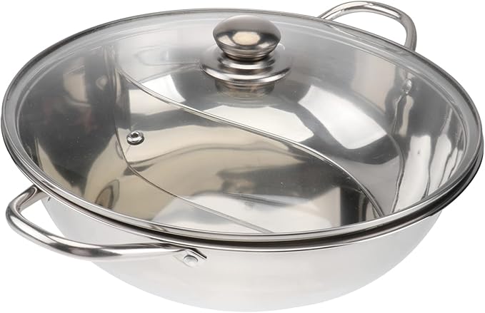 Multifunctional Dual Flavor Hot Pot Divider Lid Induction Cookware Stainless Steel Silver 32X32X9CM - Image 1