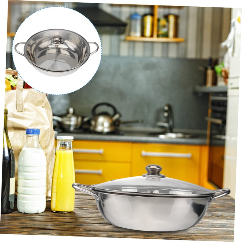 Multifunctional Dual Flavor Hot Pot Divider Lid Induction Cookware Stainless Steel Silver 32X32X9CM - Image 4