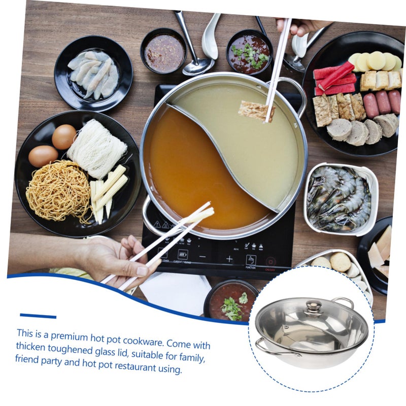 Multifunctional Dual Flavor Hot Pot Divider Lid Induction Cookware Stainless Steel Silver 32X32X9CM - Image 5