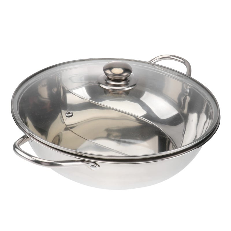 Multifunctional Dual Flavor Hot Pot Divider Lid Induction Cookware Stainless Steel Silver 32X32X9CM - Image 2