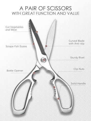 SimCoker Heavy-Duty Kitchen Scissors Forged from Stainless Steel, Kitchen Shears for Food, Ideal Cooking & Culinary Scissors for Meat, Poultry and Vegetables, Dishwasher Safe, 5-Year Warranty - Image 2