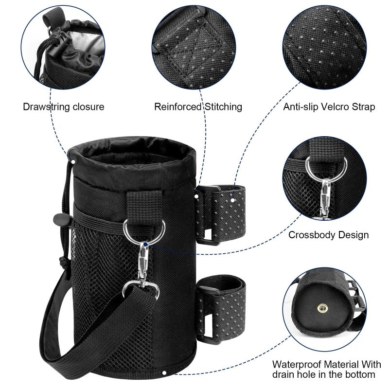 bruwaa Cup Holder for Bike, Wheelchair and Scooter, Water Bottle Holder for Bicycle, Walker, Stroller, Utv, ATV eBike and Beach, Universal Drink Holder Accessories with Strap and Net Pocket - Black - Image 5