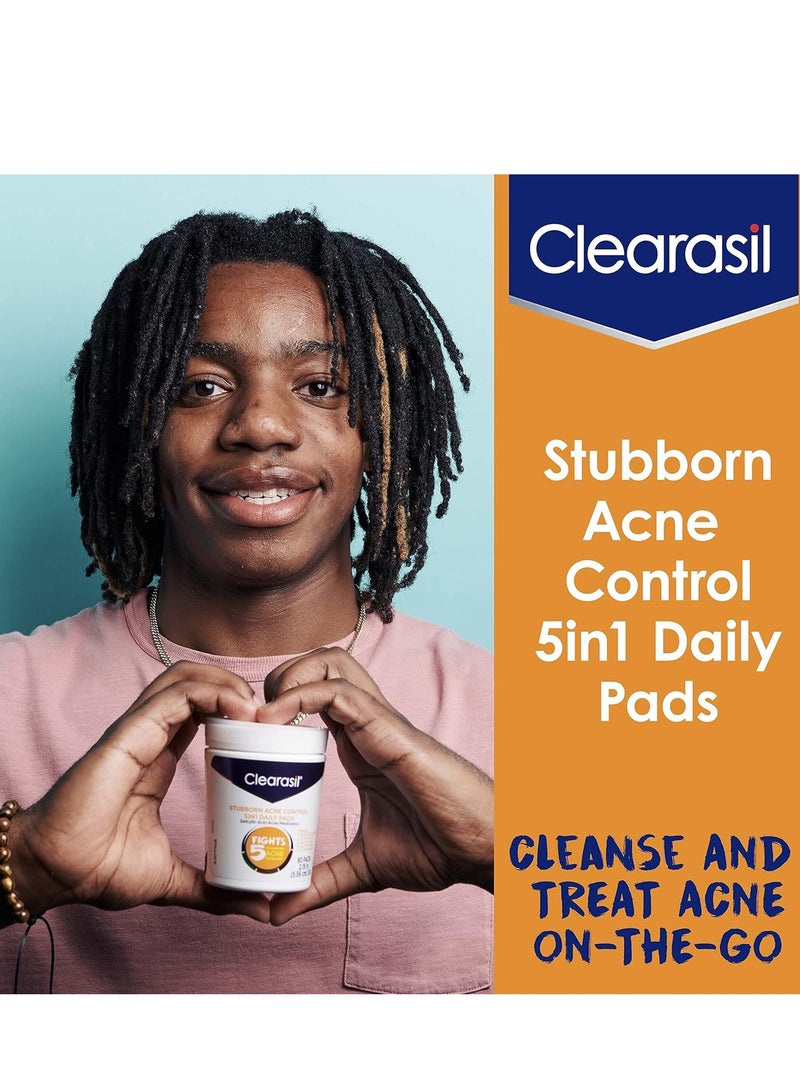 Clearasil Clearasil Stubborn Acne Control 5in1 Daily Facial Cleansing Pads, with Salicylic Acid Acne Treatment Medicine, 90 Count - Image 4