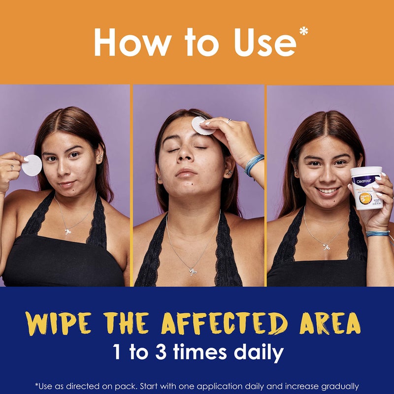 Clearasil وسادات تنظيف الوجه اليومية Clearasil للتحكم في حب الشباب العنيد 5 في 1، مع دواء علاج حب الشباب حمض الساليسيليك، 90 قطعة - Image 3