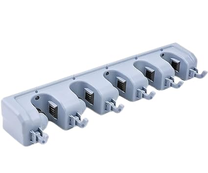 Fivanio Mop and Broom Holder Effective Strong Holding 5 Slot Position with 6 Hooks Garage Storage  - Image 1