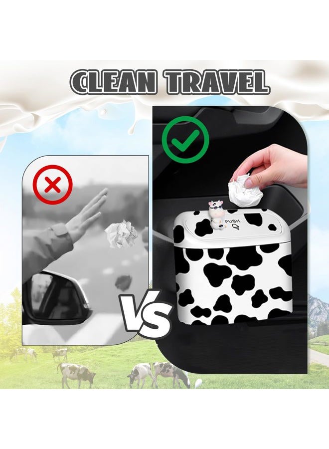 SuperKaKa Car Cow Print Trash Can - White Garbage Organizer Holder with Black Trash Bag Rolls, Cute Automotive Dustbin for Most Cars Interior Accessories (1, White) - Image 5