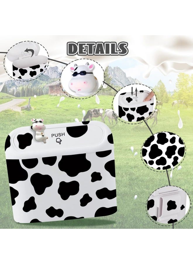 SuperKaKa Car Cow Print Trash Can - White Garbage Organizer Holder with Black Trash Bag Rolls, Cute Automotive Dustbin for Most Cars Interior Accessories (1, White) - Image 3