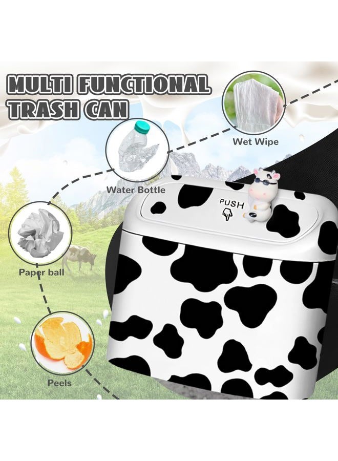 SuperKaKa Car Cow Print Trash Can - White Garbage Organizer Holder with Black Trash Bag Rolls, Cute Automotive Dustbin for Most Cars Interior Accessories (1, White) - Image 4