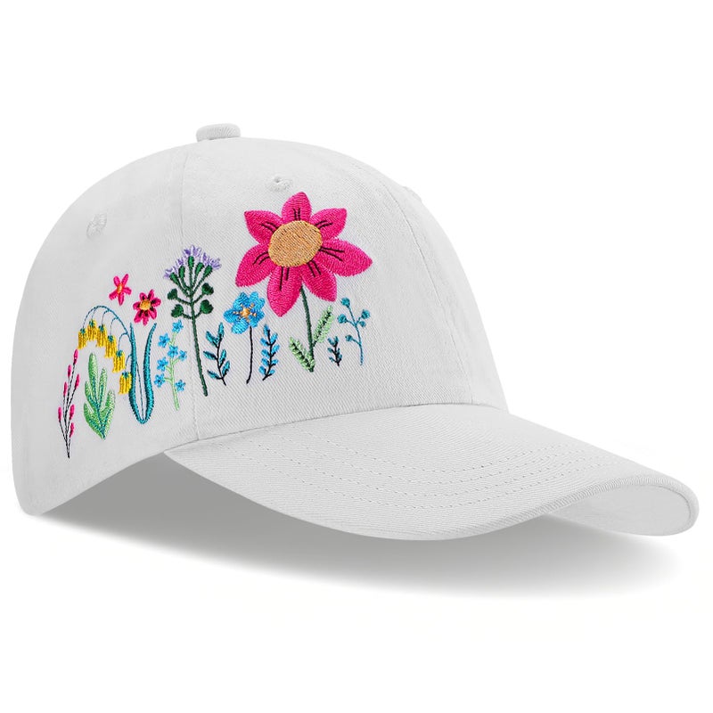 Big Gun Biggun Trendy Embroidered Baseball Cap for Girls Women Men - Adjustable Soft Breathable Hats for Casual Wear, Floral(White) - Image 1