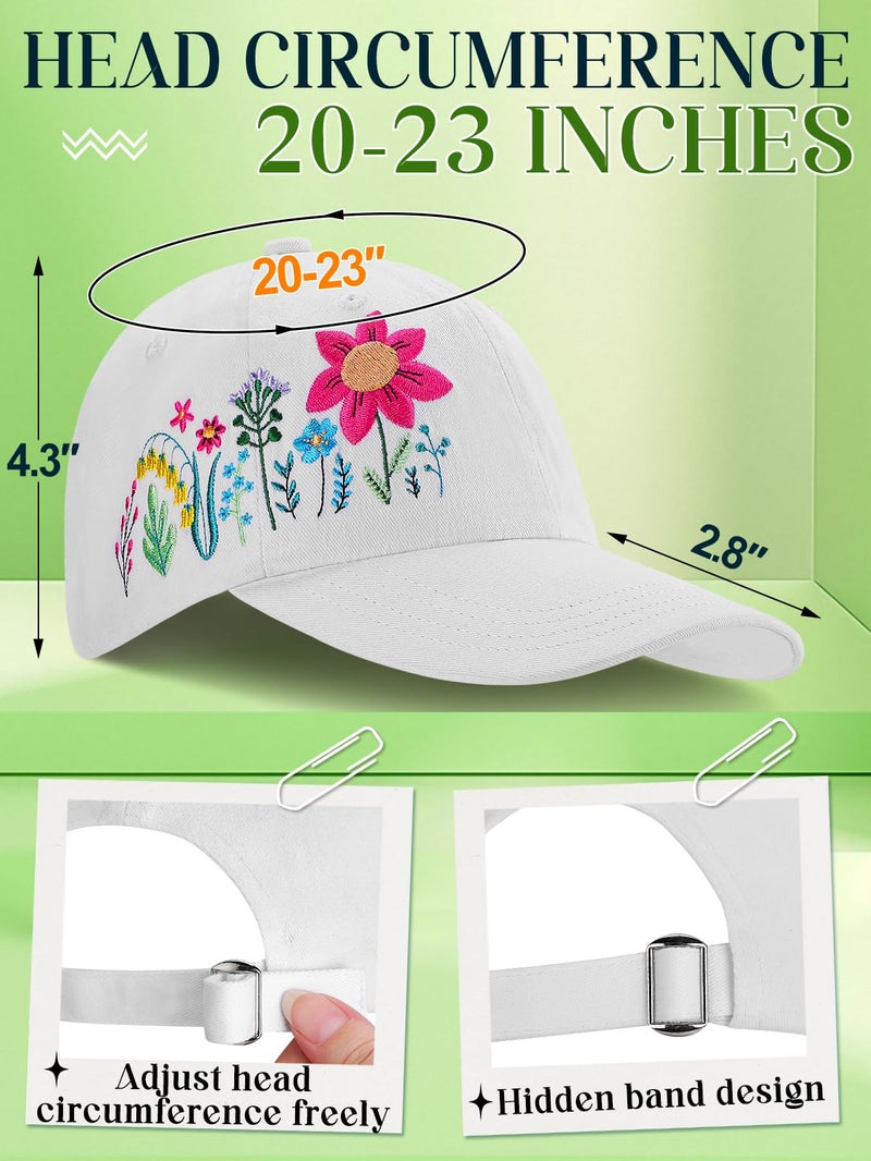 Big Gun Biggun Trendy Embroidered Baseball Cap for Girls Women Men - Adjustable Soft Breathable Hats for Casual Wear, Floral(White) - Image 2