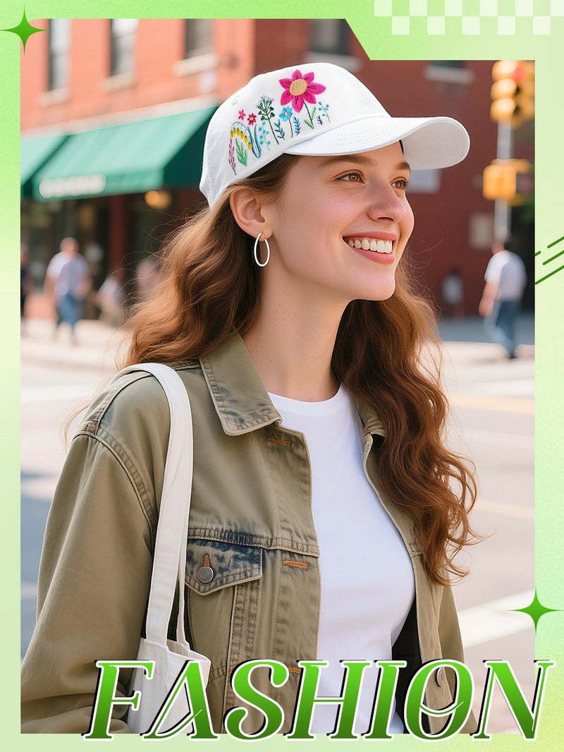 Big Gun Biggun Trendy Embroidered Baseball Cap for Girls Women Men - Adjustable Soft Breathable Hats for Casual Wear, Floral(White) - Image 4