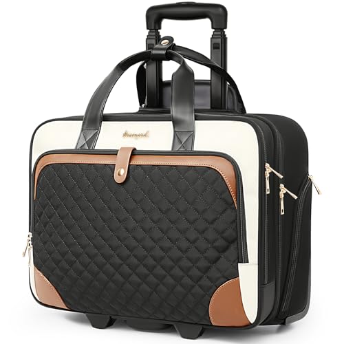 Arcoyard Rolling Laptop Bag, Rolling Briefcase for Women with Waterproof Pocket, 17.3 Inch Computer Bag, Underseat Carry On Luggage with Wheels for Work Travel Business, Lightweight Beige Brown - Image 1