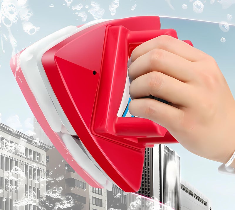 Fcare Outside Magnetic Window Cleaner DoubleSided Brush Glass Wiper Cleaning Tools Adjustable Magnetic Glider for HighRise Double Glazed Thick Windows Thickness 0312 red