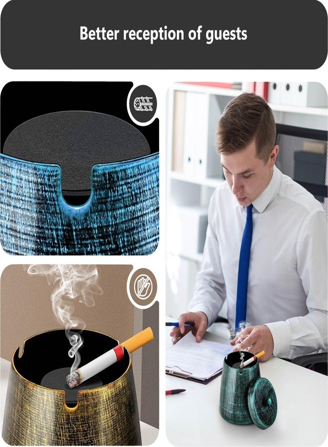 roygra منفضة سجائر رويغرا بغطاء، منفضة سجائر خارجية للفناء، منافض سجائر معدنية بدون دخان مع 3 حاملات، مستلزمات التدخين، ديكور منزلي، منافض سجائر للمدخنين للاستخدام الداخلي - أزرق، صغير - Image 4