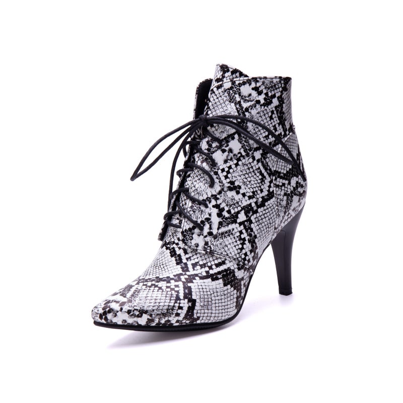 Fashion High Heel Pointed 32-54 Super Plus Size Front Lace Low Boots Women - Image 3