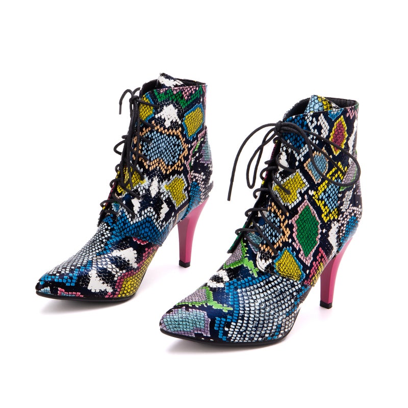 Fashion High Heel Pointed 32-54 Super Plus Size Front Lace Low Boots Women - Image 1