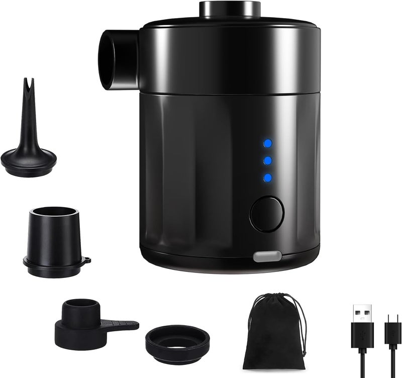 Mojimdo Portable Electric Air Pump for Inflatables, Rechargeable Battery Air Pump for Airbed, 2-in-1 Portable Mini Vacuum Pump with 4 Air Nozzles and Storage Bag for Air Mattress, Pool - Image 1
