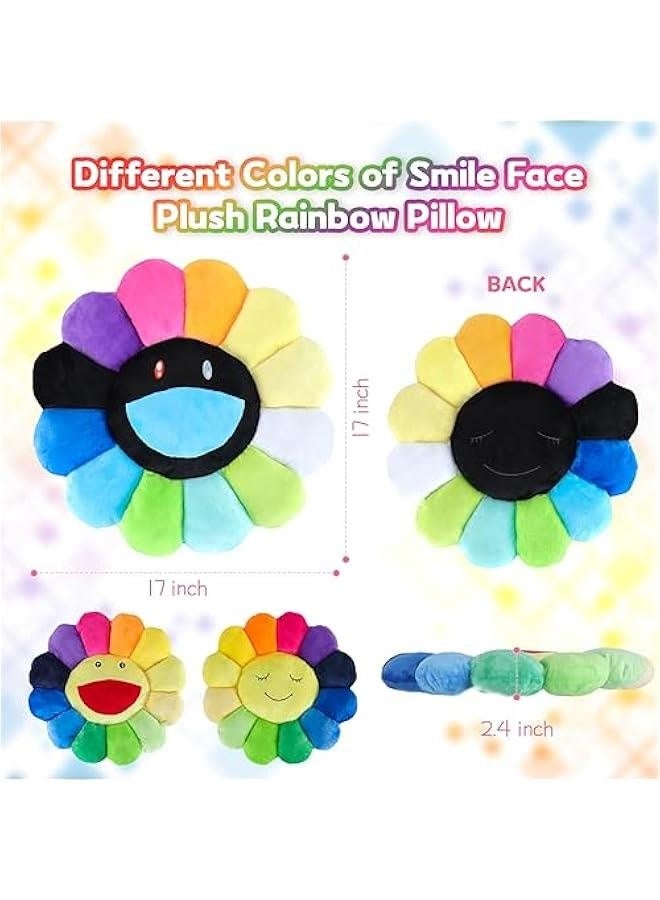 Smile Face Plush Rainbow Pillow, Sunflower Indie Decor Plush Pillow Soft  Comfortable Flower Floor Pillow for Home Reading Bed Room Decoration (40CM, Black and White) - Image 2