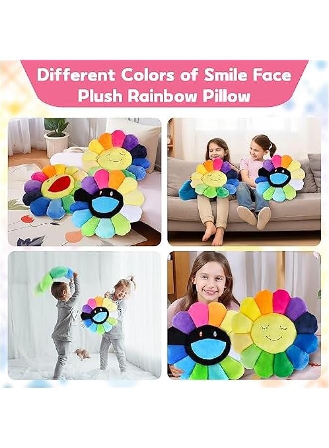 Smile Face Plush Rainbow Pillow, Sunflower Indie Decor Plush Pillow Soft  Comfortable Flower Floor Pillow for Home Reading Bed Room Decoration (40CM, Black and White) - Image 4