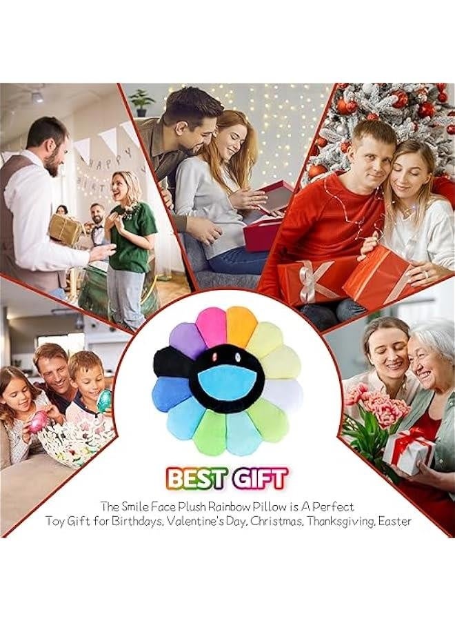 Smile Face Plush Rainbow Pillow, Sunflower Indie Decor Plush Pillow Soft  Comfortable Flower Floor Pillow for Home Reading Bed Room Decoration (40CM, Black and White) - Image 5
