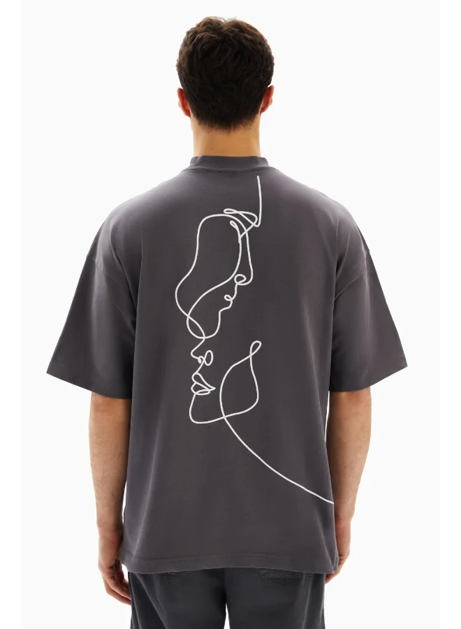 Wecre8 Dark Grey Abstract Faces Printed T-shirt