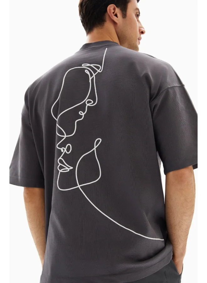 Wecre8 Dark Grey Abstract Faces Printed T-shirt