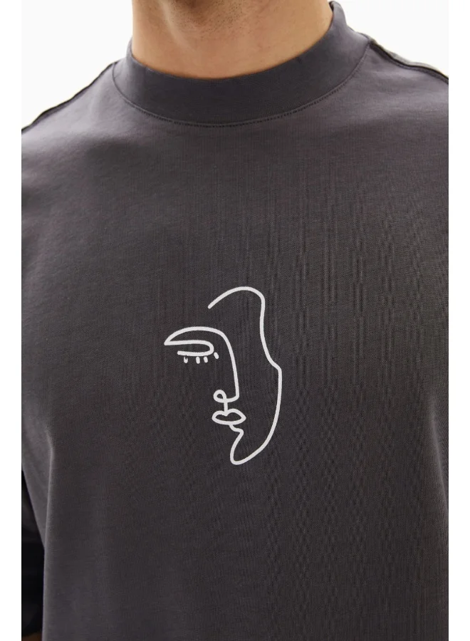 Wecre8 Dark Grey Abstract Faces Printed T-shirt