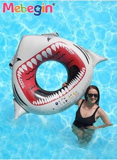 MEBEGIN Shark-shaped Inflatable Swimming Ring, Blow Up Swimming Pool Toys, Sturdy Durable Pool Floaties with Unique Shape, Pool Party Supplies, Suitable for Summer Pools, Beaches, Parties and Water Sports, 177*127cm  - Image 1