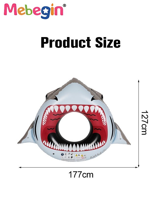 MEBEGIN - Shark-shaped Inflatable Swimming Ring, Blow Up Swimming Pool Toys, Sturdy Durable Pool Floaties with Unique Shape, Pool Party Supplies, Suitable for Summer Pools, Beaches, Parties and Water Sports, 177*127cm - Image 1