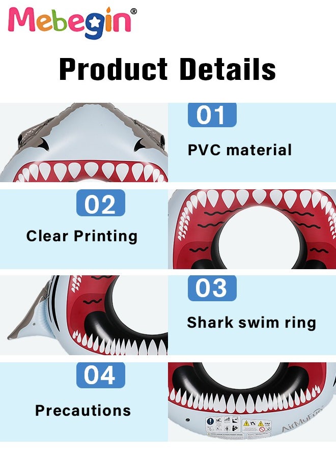 MEBEGIN - Shark-shaped Inflatable Swimming Ring, Blow Up Swimming Pool Toys, Sturdy Durable Pool Floaties with Unique Shape, Pool Party Supplies, Suitable for Summer Pools, Beaches, Parties and Water Sports, 177*127cm - Image 1