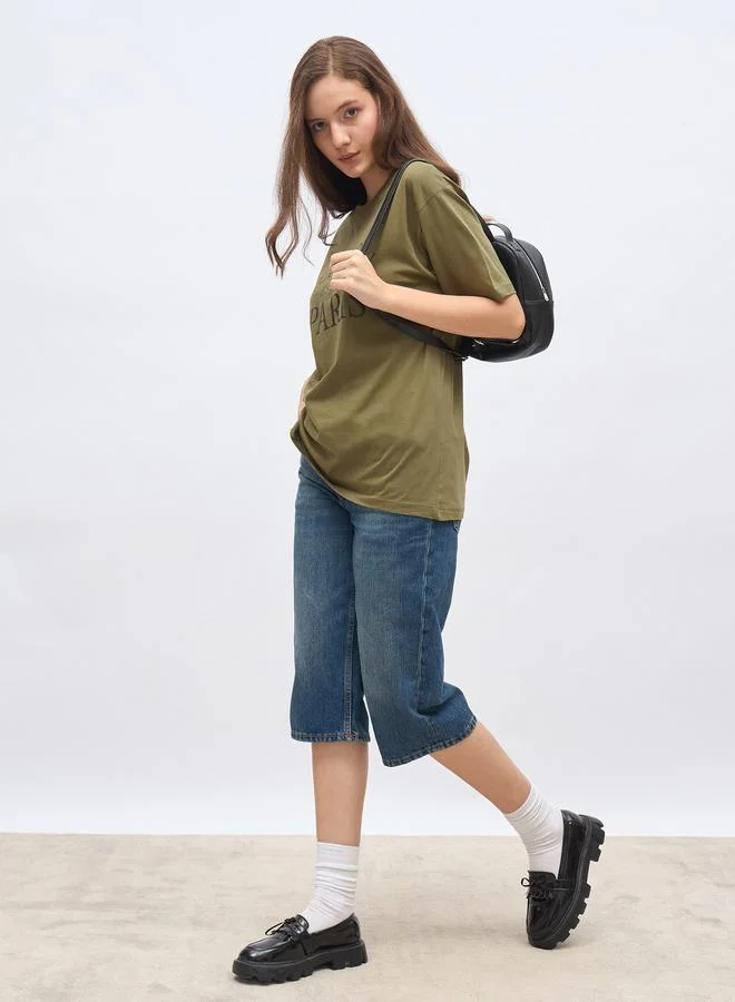 ستايلي Styli Slogan Print Oversized T-Shirt with Dropped Shoulder
