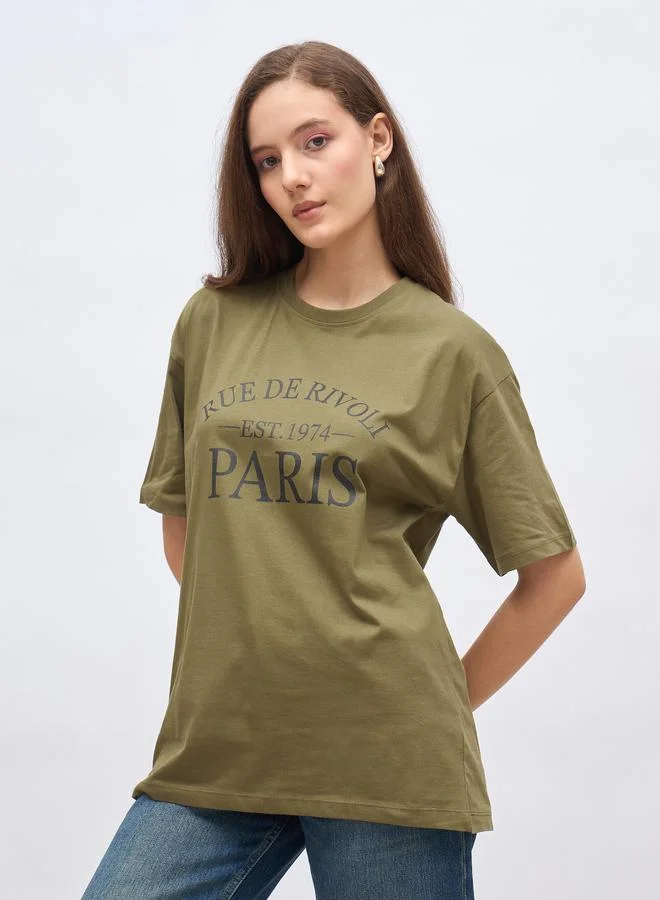 Styli Styli Slogan Print Oversized T-Shirt with Dropped Shoulder