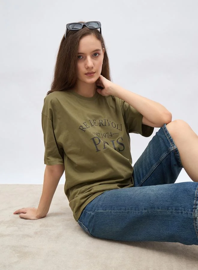 Styli Styli Slogan Print Oversized T-Shirt with Dropped Shoulder