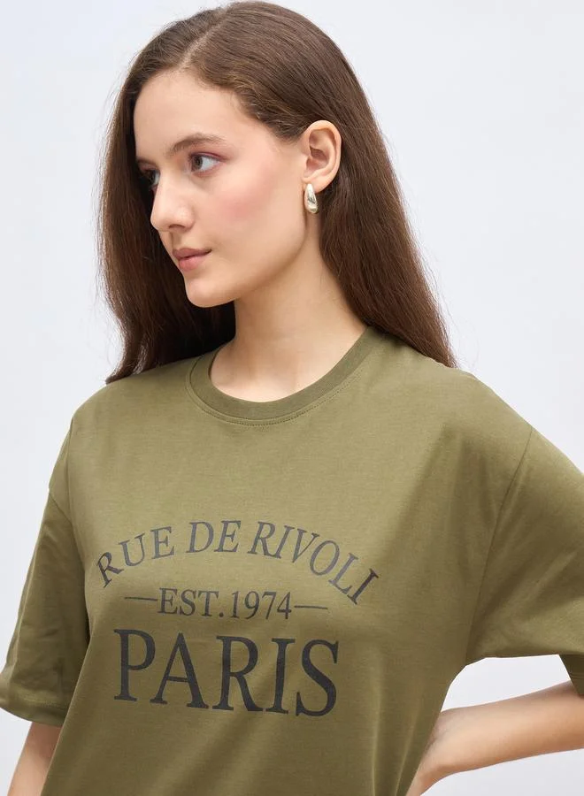 Styli Styli Slogan Print Oversized T-Shirt with Dropped Shoulder