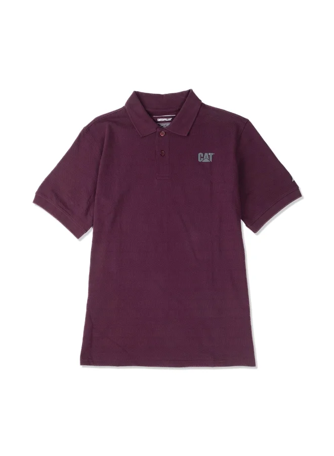 Caterpillar CAT Men’s Jersey Logo Polo T Shirt – 100% Cotton Peached Fabric – Split Droptail Hem – High‑Density Chest Print