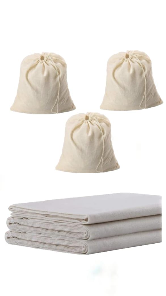 SONU COMMERICAL SONU COMMERICAL Muslin Cheesecloth and Bag for Making Paneer SproutsSauces and Bag for Filter Almond Milk Hung Curd Cloth 1 MTR3 Bag 