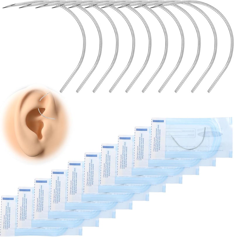 DJCIW 20 قطعة 20G إبر ثقب منحنية، إبر ثقب منحنية دقيقة معقمة من الفولاذ المقاوم للصدأ للاستخدام مرة واحدة للأذن والتراجوس والهيليكس والأنف والبطن والحاجب واللابرت - Image 1