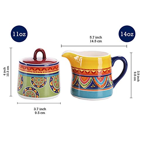 Bico Tunisian Ceramic Sugar and Creamer Set, Sugar Bowl with Lid, Cute Container for Coffee Bar, Kitchen Countertop Accessories, Microwave and Dishwasher Safe - Image 2