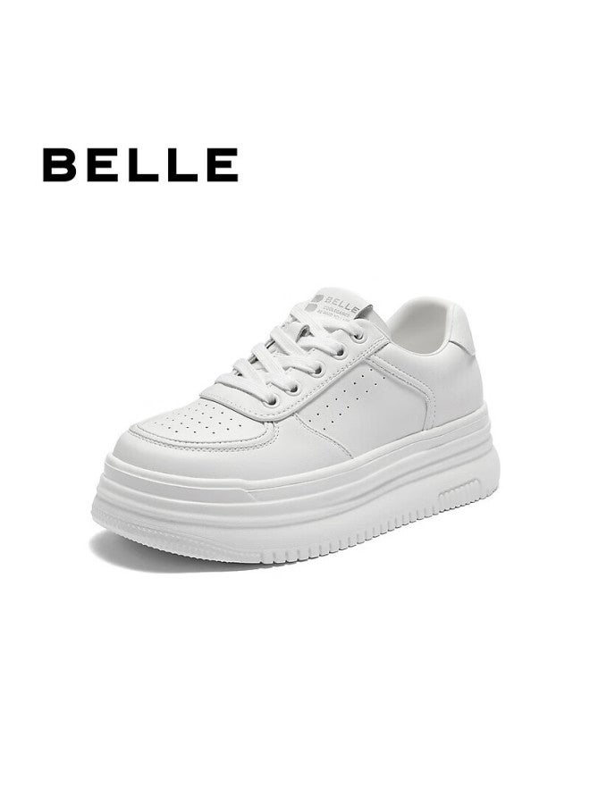 Belle Simple Thick-soled White Sneakers, New Style Casual Height-increasing Skateboard Shoes B2597bm5, White, Size 36 - Image 1