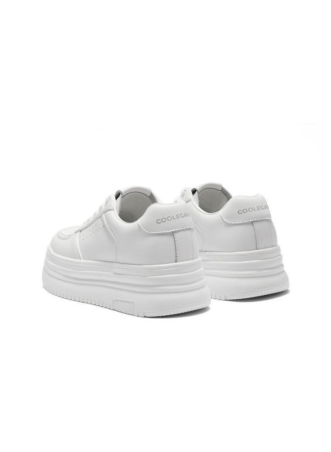 Belle Simple Thick-soled White Sneakers, New Style Casual Height-increasing Skateboard Shoes B2597bm5, White, Size 36 - Image 5