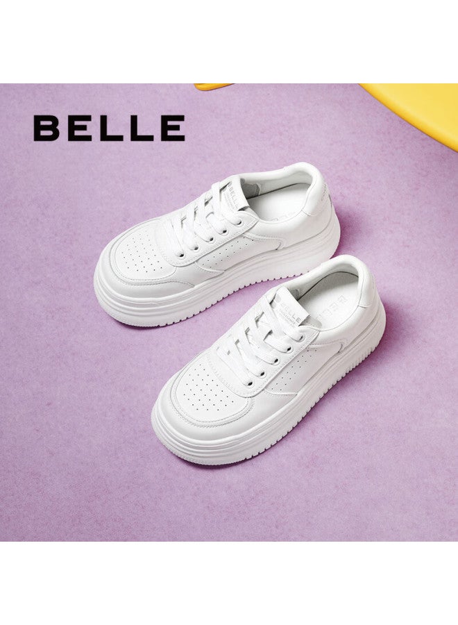 Belle Simple Thick-soled White Sneakers, New Style Casual Height-increasing Skateboard Shoes B2597bm5, White, Size 36 - Image 2