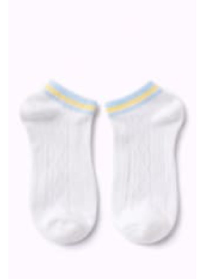 Women's Low Cut Footie Socks – White with Yellow Trim – Soft Comfortable Fabric – Everyday Wear - Image 2
