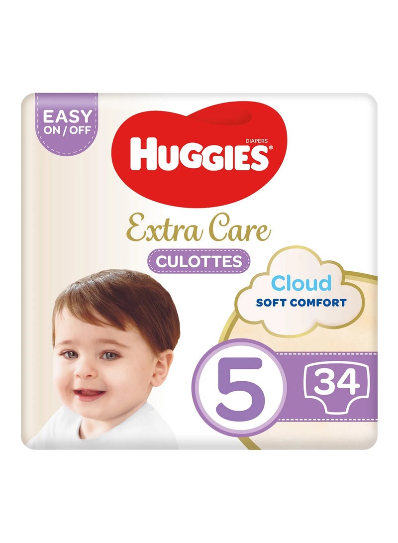 HUGGIES Huggies Extra Care Culottes Pant Style Baby Diapers, 34 Pieces, Size 5, 12-17kg - Double Leak Guards, Wetness Indicator, Soft Waistband