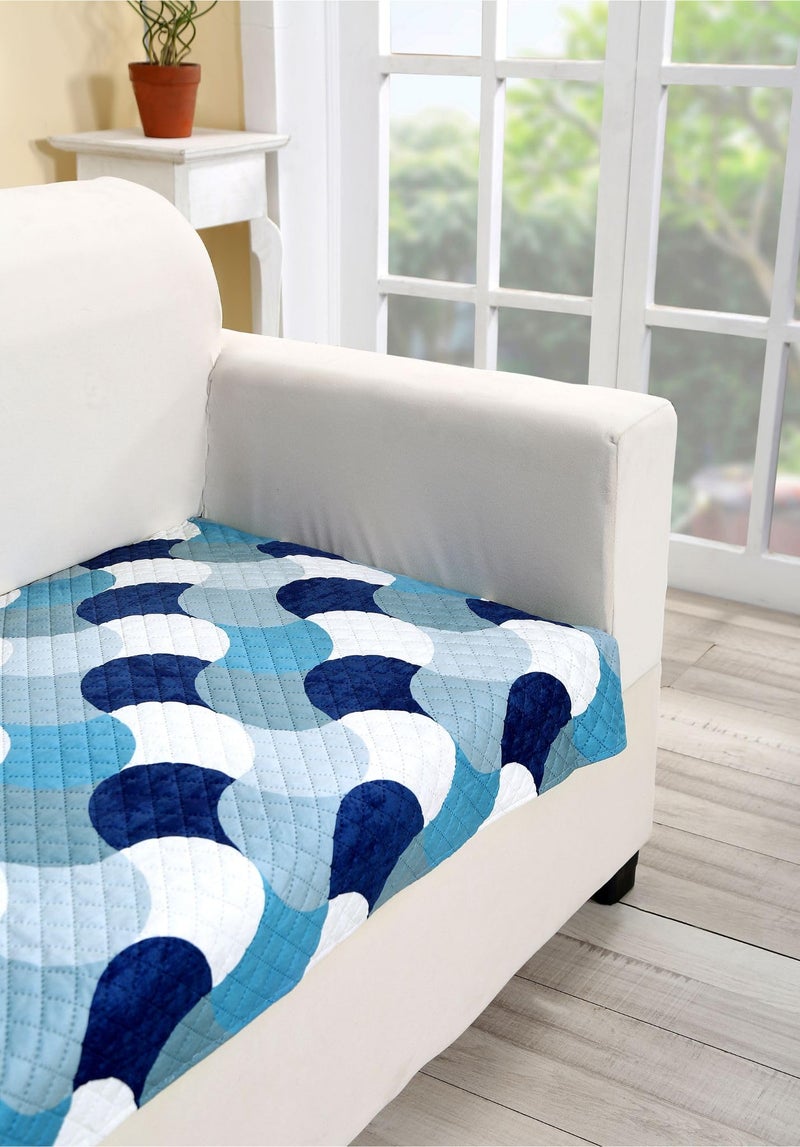 FABANE Velvet Printed Sofa Seat Cover For 3 Seater With Heavy Antiskid Backing & Easily Machine Washable Sofa Seat Runner For Couch Or Home Living Area-(27 X72 Inches-2 Piece) Blue Abstract - Image 2