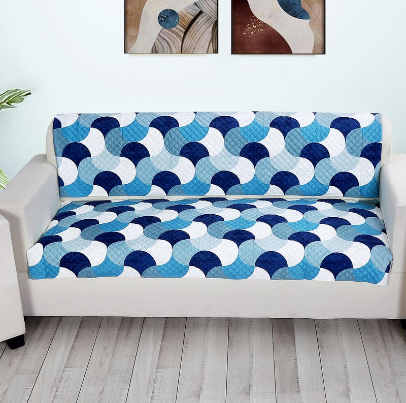 FABANE Velvet Printed Sofa Seat Cover For 3 Seater With Heavy Antiskid Backing & Easily Machine Washable Sofa Seat Runner For Couch Or Home Living Area-(27 X72 Inches-2 Piece) Blue Abstract - Image 1