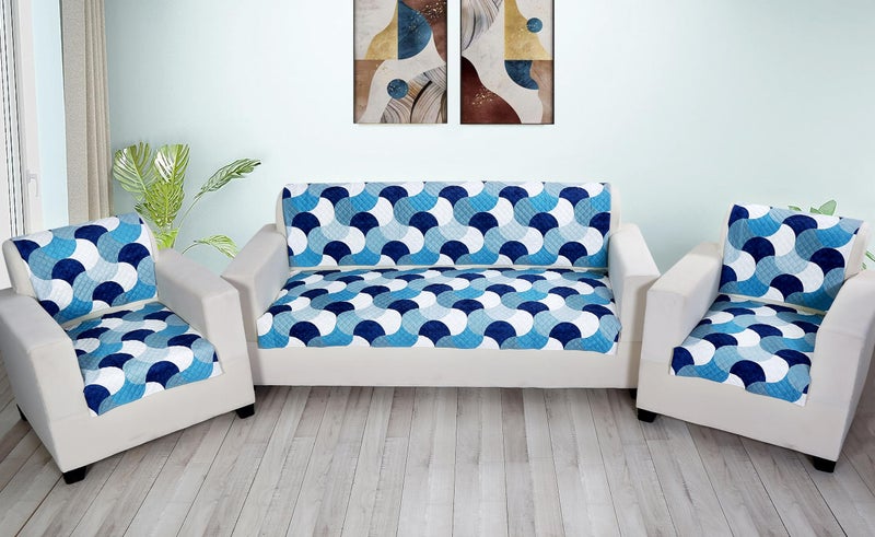 FABANE Velvet Printed Sofa Seat Cover For 3 Seater With Heavy Antiskid Backing & Easily Machine Washable Sofa Seat Runner For Couch Or Home Living Area-(27 X72 Inches-2 Piece) Blue Abstract - Image 3