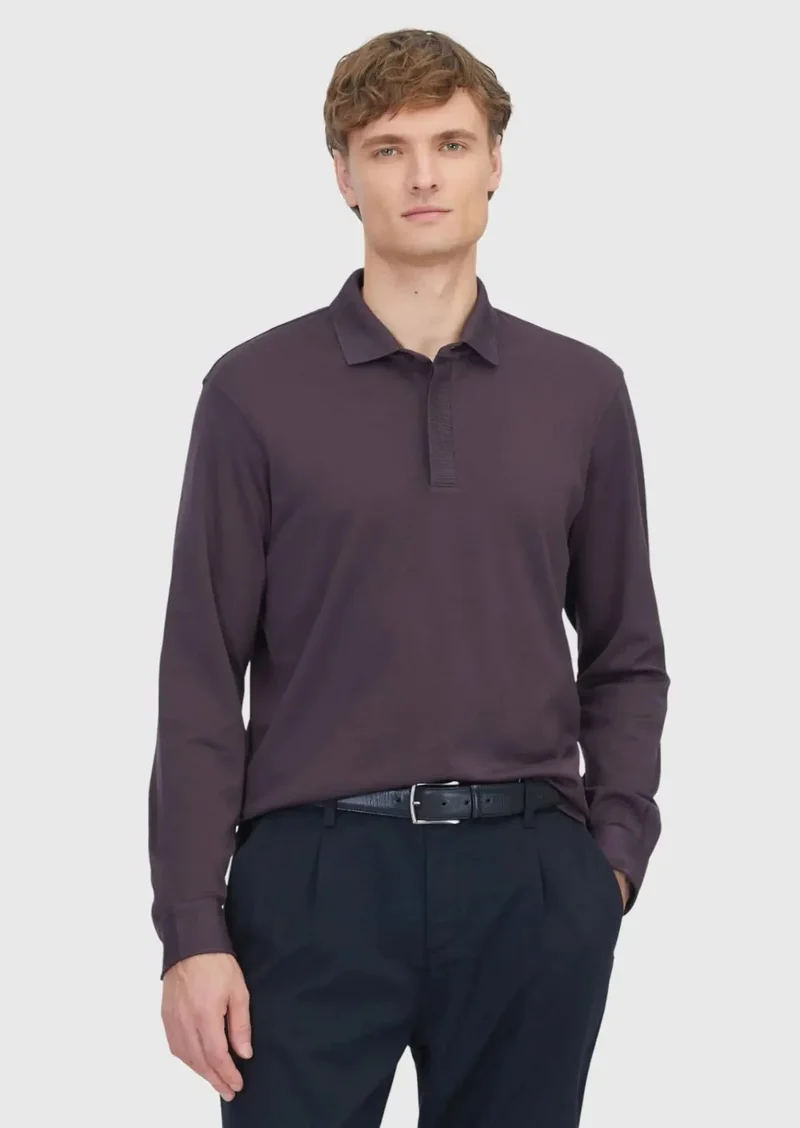 RAMSEY Damson Color Plain Polo Neck 100% Cotton T-Shirt