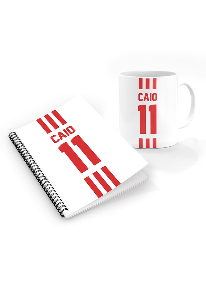 Stylizedd Designer Printed Coffee Mug + A5 Spiral Notebook Memo Notepad Journal Personalised Combo Gift Set Football Team - UAE,Caio