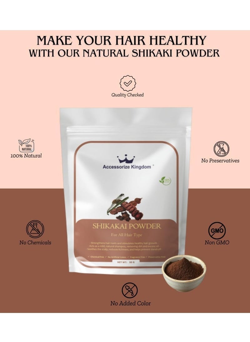مملكة الإكسسوارات مسحوق شيكاكاي (50 جم) - نقي 100٪ | العناية الطبيعية بالشعر والبشرة | يعزز نمو الشعر ويقوي الجذور ويقلل من قشرة الرأس ويضيف لمعانا | ينظف البشرة بلطف - Image 2